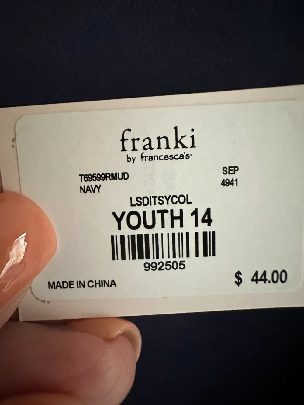 NWT Franki by Francesca’s Youth Girls 14 Floral Shirt Dress Navy Long Sleeve